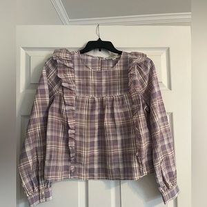 Loft Light Purple, white, brown plaid top. Size - medium.